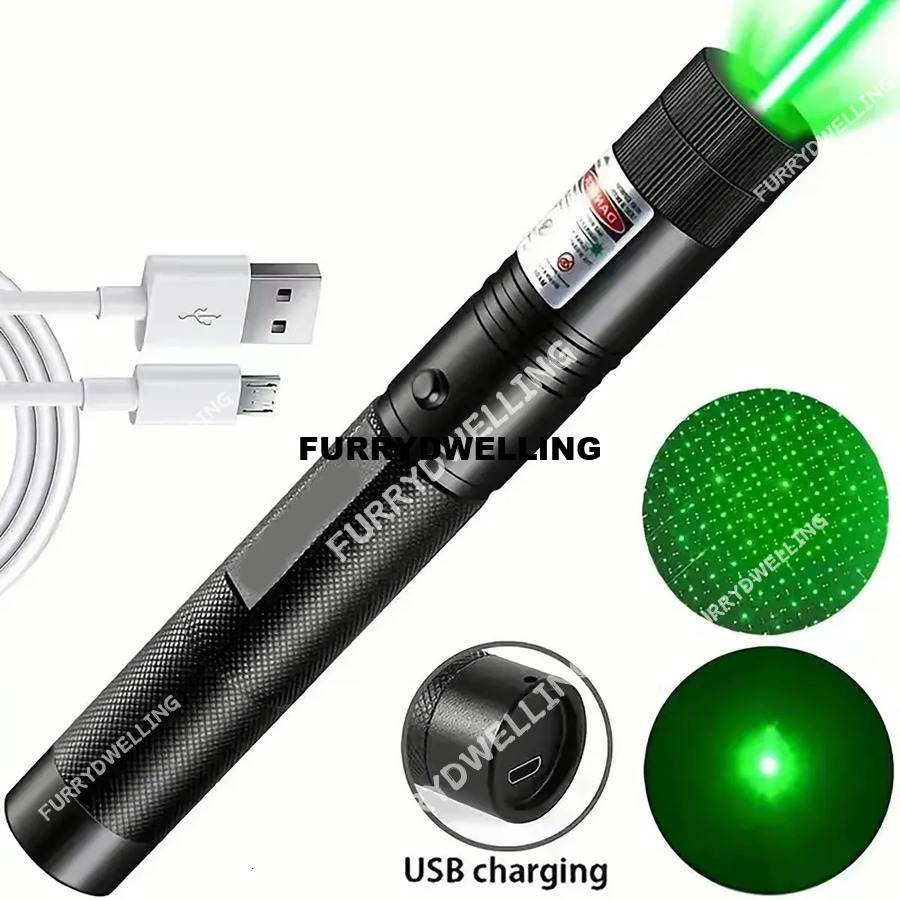 Long Range Tactical Dwe74 Green Beam Flashlight Rechargeable Laser Pointer Cat Toys With Star Cap Adjustable