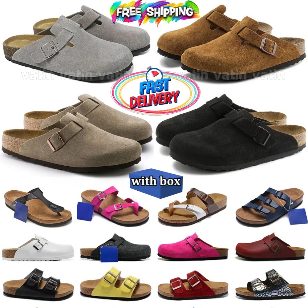 top Designer Clogs Women Men Sandals Slippers Mules Cork Flat Soft Fluffy Fashion Suede Taupe Summer Leather Black Blue Grey Slide Beach Casual Shoes Size 35-46