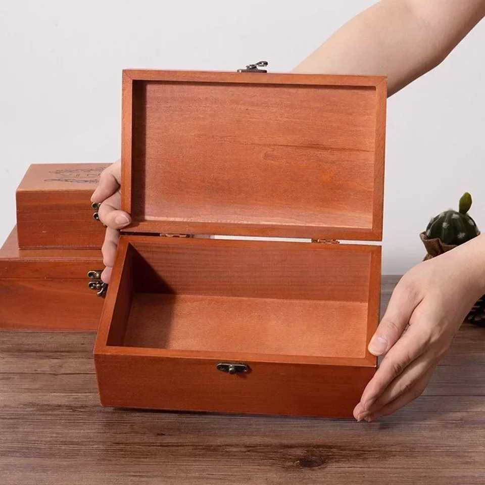 Retro Wooden Lock Treasure Chest Jewellery Sundries Storage Box Case Organizer Ring Vintage Boxes Storage Container C251008