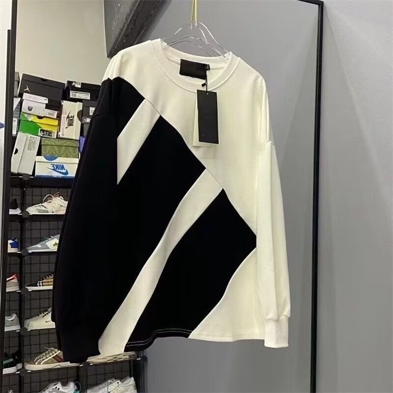 New Designer Shirt Patchwork Polo Sweatshirt Men's Fashion Black White Designer Hoodie Versatile Pullover Couple Outfit Long Sleeve Crew Neck Shi