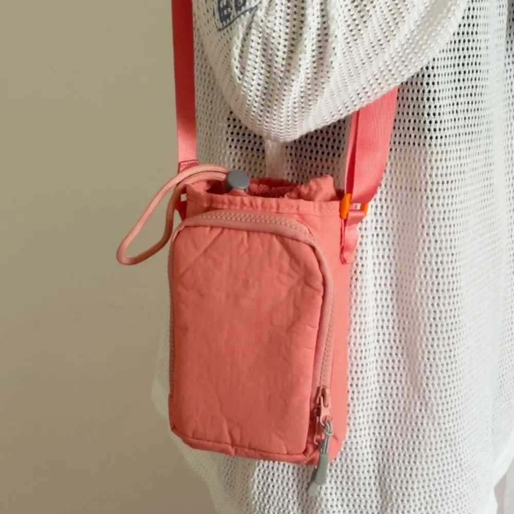 Womens Drawstring Middle Crossbody Bag Nylon Waterproof Shoulder Mobile Phone Bag Running Sports Gym Travel Water Bottle BagT251007