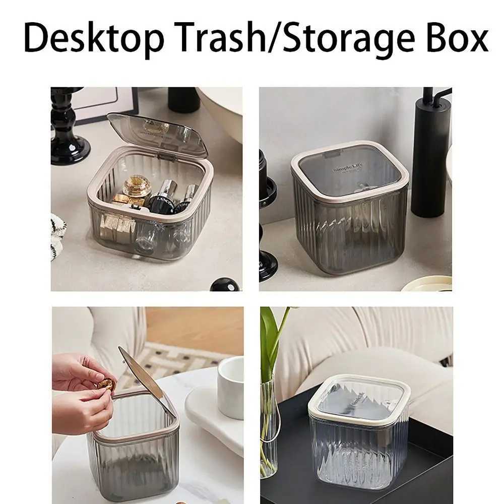 1Pc Press Type Desktop Trash Textured Transparent Plastic Waste Bins Mini Dustbin Office Supplies Storage Box Jewelry Organizer C251008