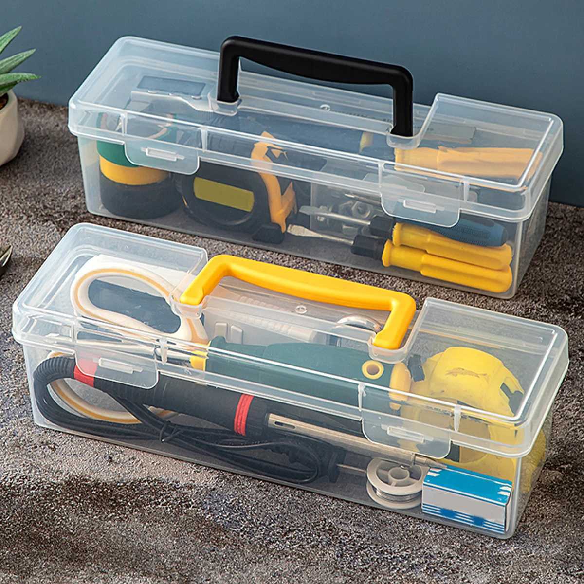 WORTHBUY Transparent Tool Storage Box With Handle Portable Sealed Dustproof Tools Storage Organizer Multifunctional Tool Case C251008