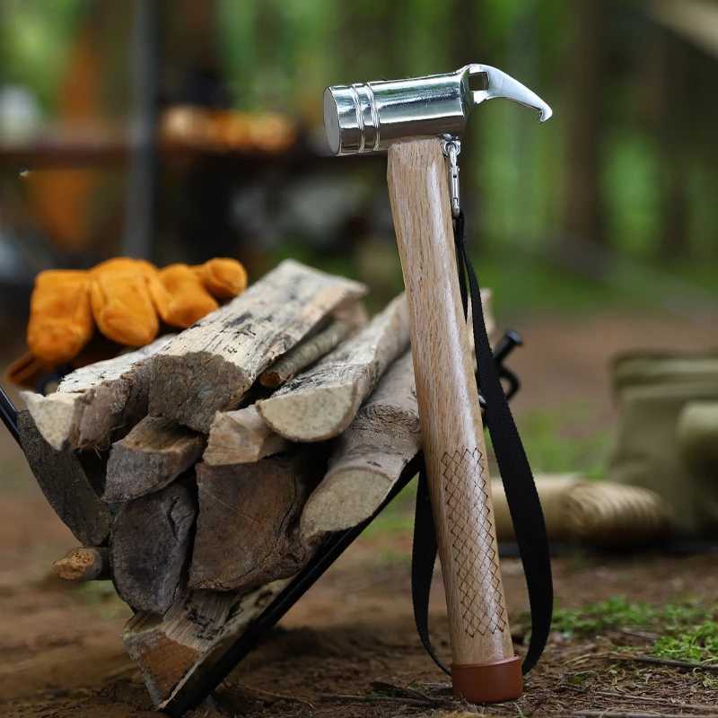 Portable Camping Tent Stakes with Wood Handle Stainless Steel Or Brass Head Safe Hammer for Outdoor Use J251121