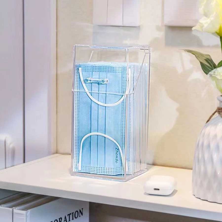 Face Mask Dispenser Acrylic Storage Box Organizer Hygiene Station with Cover for Disposable Masks Tabletop Holder Mask Case C251008