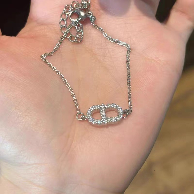 Letter CD Necklace for Women Versatile High-end Simple Light Micro-inlaid Zircon Full Dia Titanium Steel Clavicle Chain Ins Niche