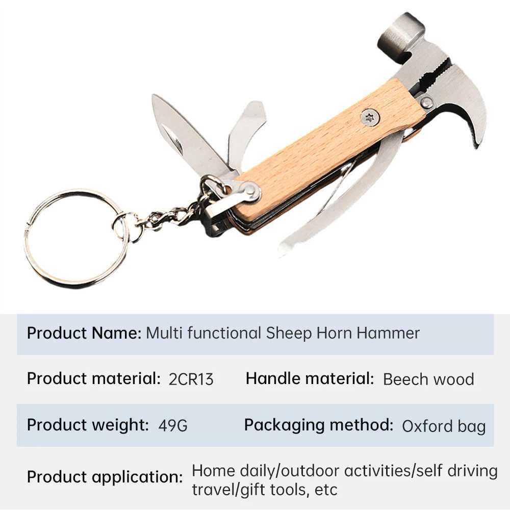 Multifunctional Hammer Outdoor Portable Mini Beech Hammer Stainless Steel Knife Bottle Opener With Keychain J251121