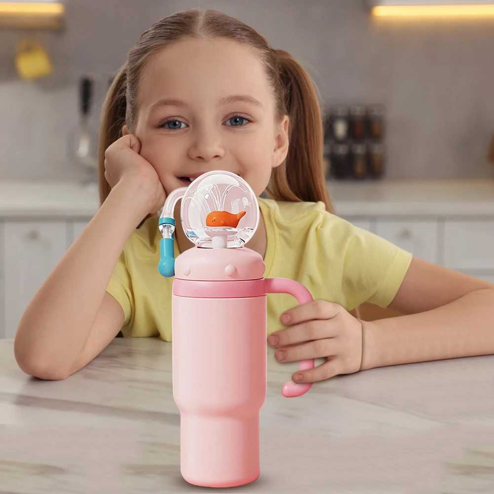 710ML Stainless Steel Whale Fountain Tumbler with Handle Leak Proof Whale Squirt Drinking Cup Water Bottle with Straw Creative G C251008