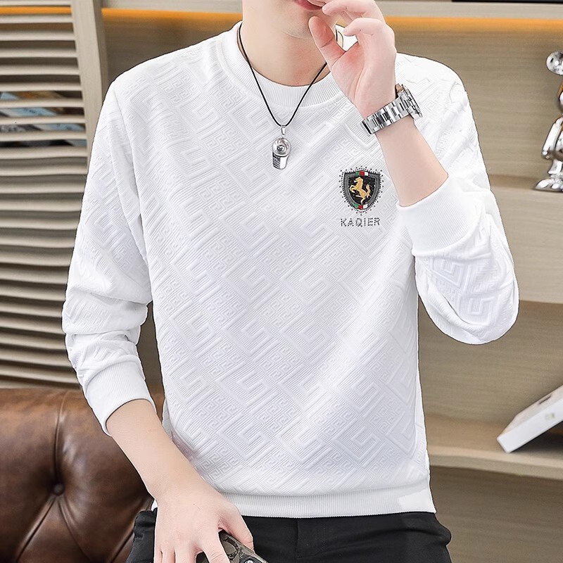 Neck Sweatshirt For Men Autumn And Designer Shirt Winter Fleece-lined Thickened Long-sleeve Loose Fit Slimming Shirt Trendy Designer Hoodie Youth Base