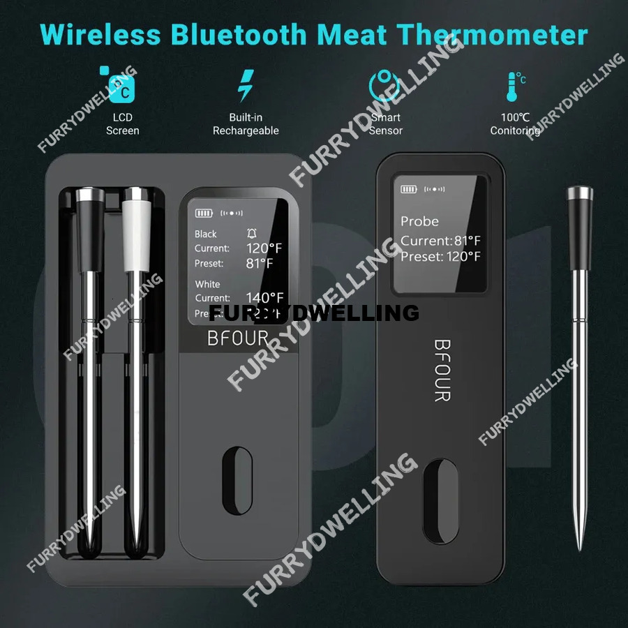 Wireless Bluetooth Meat Thermometer Ip67 Waterproof Probe With LCD Screen Booster Dwe74 Rechargeable Used For Smoking And Grilling Ovens 241113