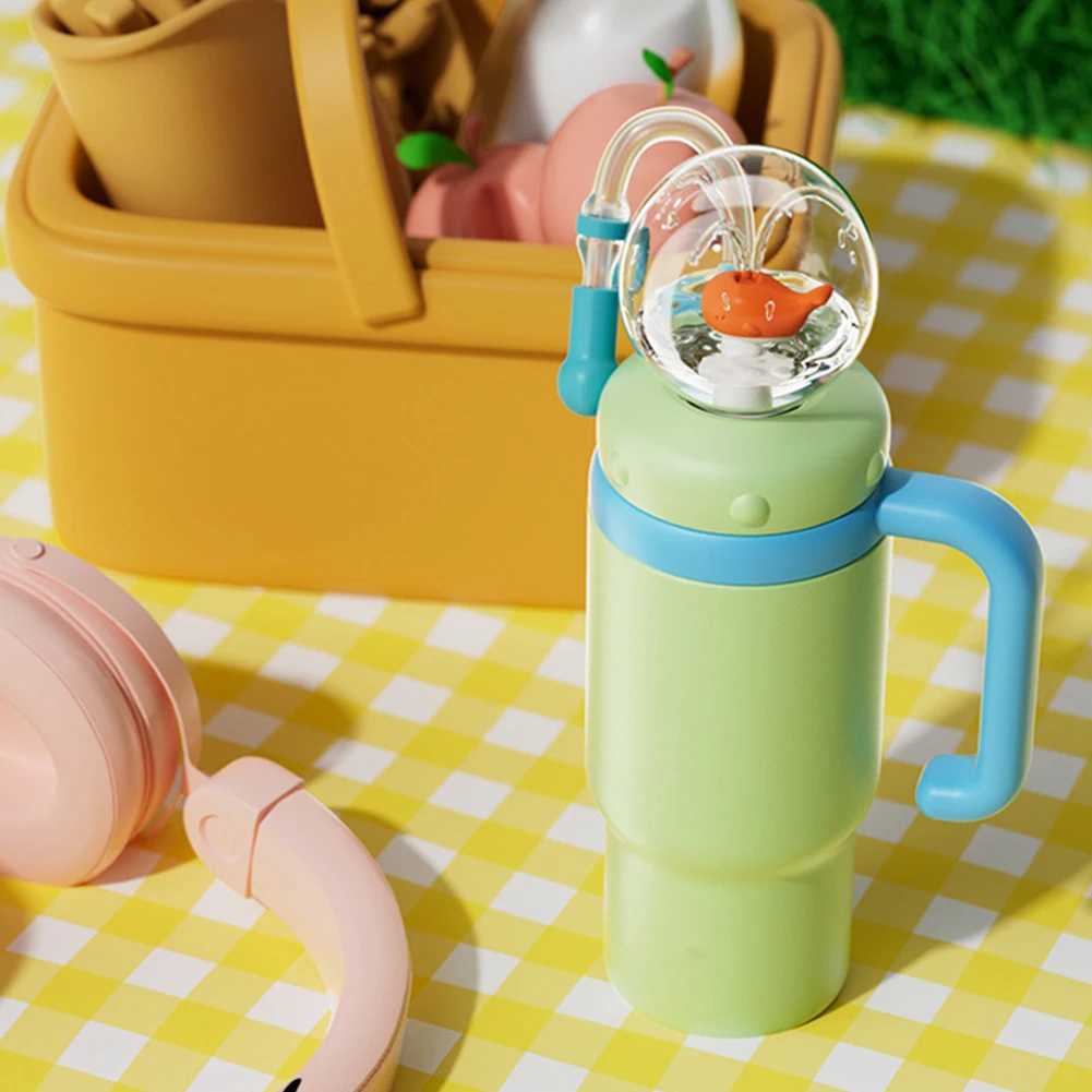 710ML Stainless Steel Whale Fountain Tumbler with Handle with Straw Drinking Cup Leak Proof Vacuum Cup for Baby Teens and Adults C251008