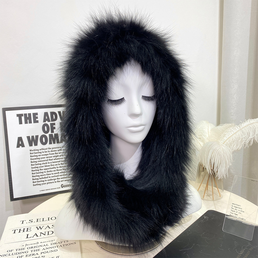 Fox Fur Fashion Ear Protection Hat DoubleSided Scarf Integrated Wind and Snow Hat for Women Winter Fox Warm Hooded