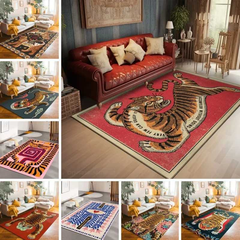 Bohemian Tibetan Tiger Floral Carpet Bedside Floor Mat Antislip Vintage Animal Rug Moroccan Carpets for Living Room Decorative S25108
