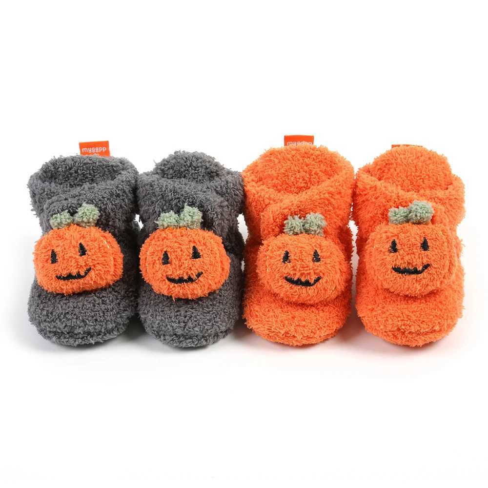 Baby Halloween Pumpkin Booties Infant Newborn Sock Shoes Winter Crib Shoes First Walkers Prewalkers C251008