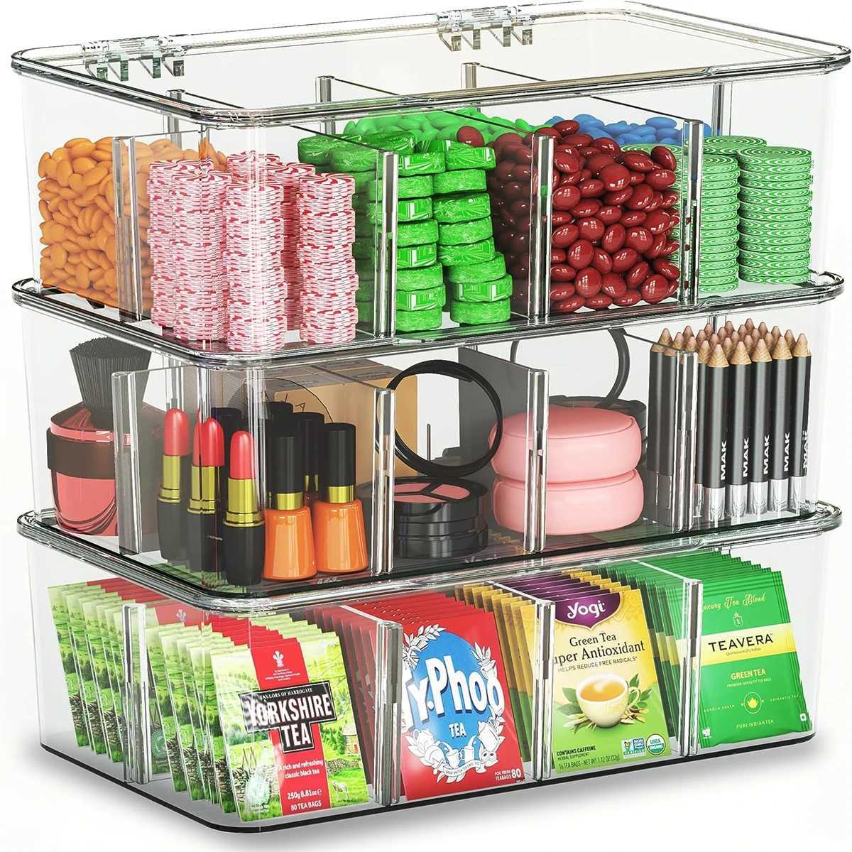 Transparent Tea Bag Snack Storage Box Food Pantry Office Multifunction Storage Box with Lid Acrylic Seal Coffee Sugar Container C251008