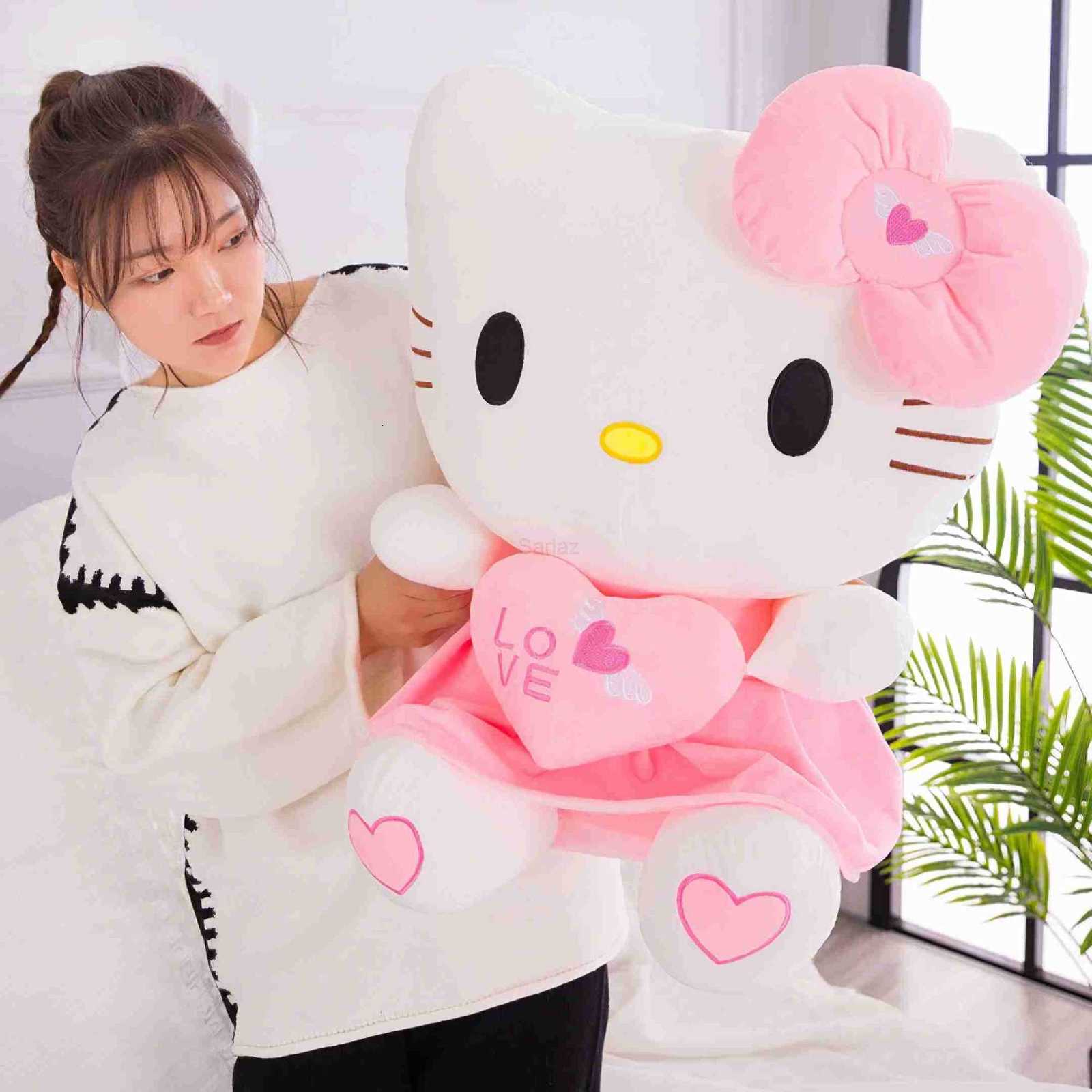 Sanrio 70cm Cartoon Hello Kitty Plush Toy Kawaii Hug Heart Angel Kt Cat Soft Stuffed Doll Cute Pillow Large Size Birthday Gift H251111