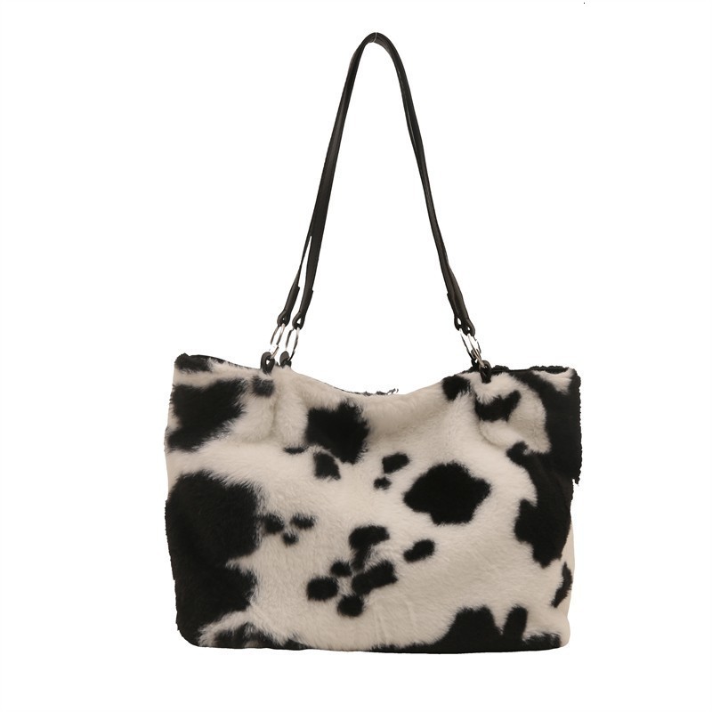 Plush bag for women large capacity 2024 new trendy cow zebra pattern fashionable single shoulder double shoulder armpit crossbody bag 230223