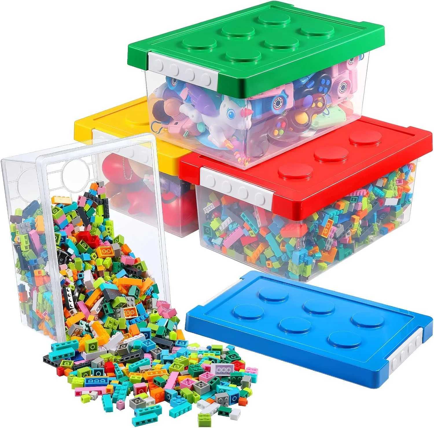 4 Color Toy Storage Containers with Lids Plastic Kids Storage Organizer Box Stackable Organizer Bin for Building Blocks Toys C251008