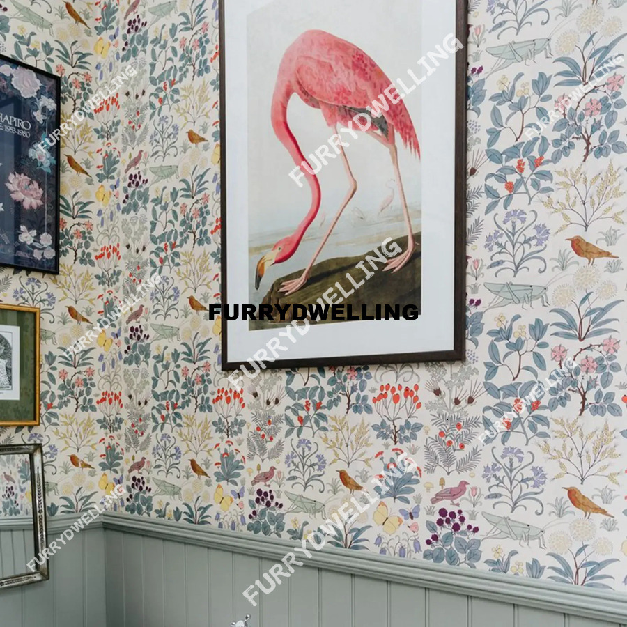 Apothecary's Wallpaper With Garden & Animals. Botanical Plants Nordic Dwe74 Wallpaper, Scandinavian Botanica Wall Papers