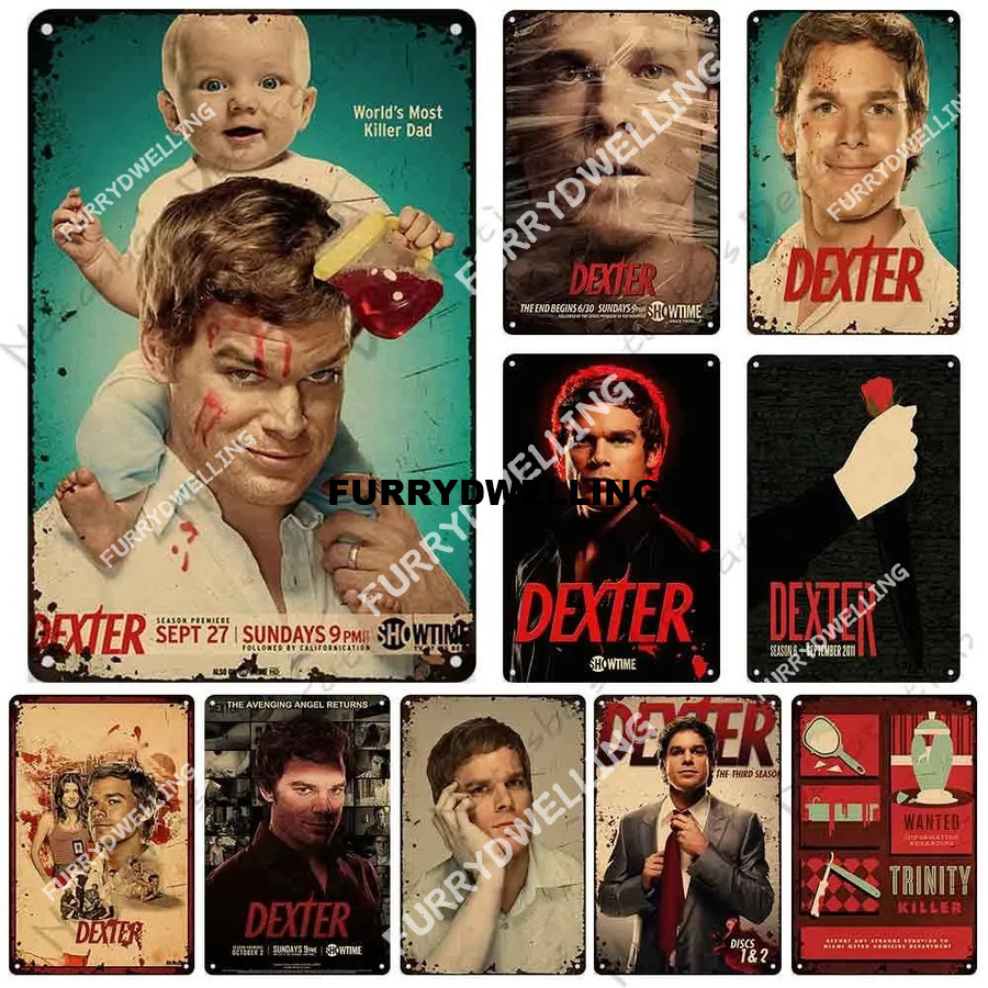 Dexter Michael C. Hall Dwe74 Classic TV Painting Poster Rusty Cafe Home Bar Club Wall Tin Sign Metal Signs Decorative Plate Plaque Man Cave 20Cmx30cm Woo