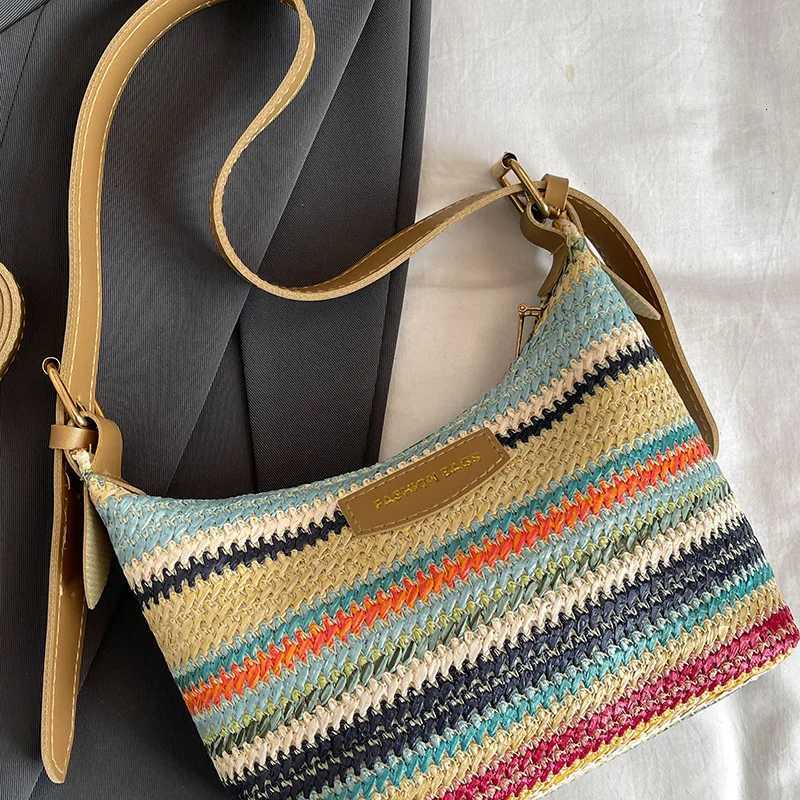 Fashionable colorblocking woven bag for women simple and casual dumpling bag versatile crossbody shoulder bagT251007