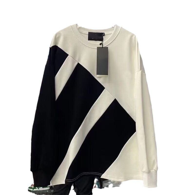 New Designer Shirt Patchwork Polo Sweatshirt Men's Fashion Black White Designer Hoodie Versatile Pullover Couple Outfit Long Sleeve Crew Neck Shi