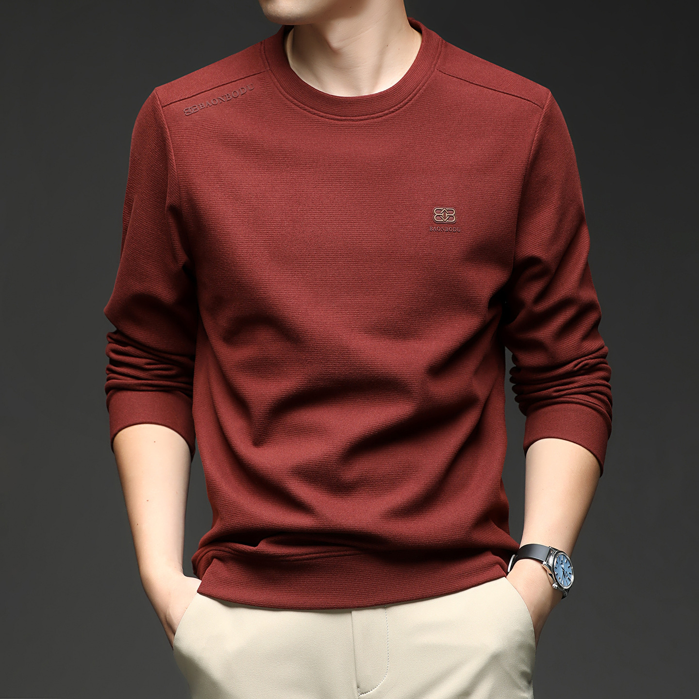 Mulberry Silk Long Sleeve Sweatshirt Men's Spring And Polo Autumn Designer Shirt Casual Versatile Stretch Crew Neck Trendy Base Shirt Designer Ho