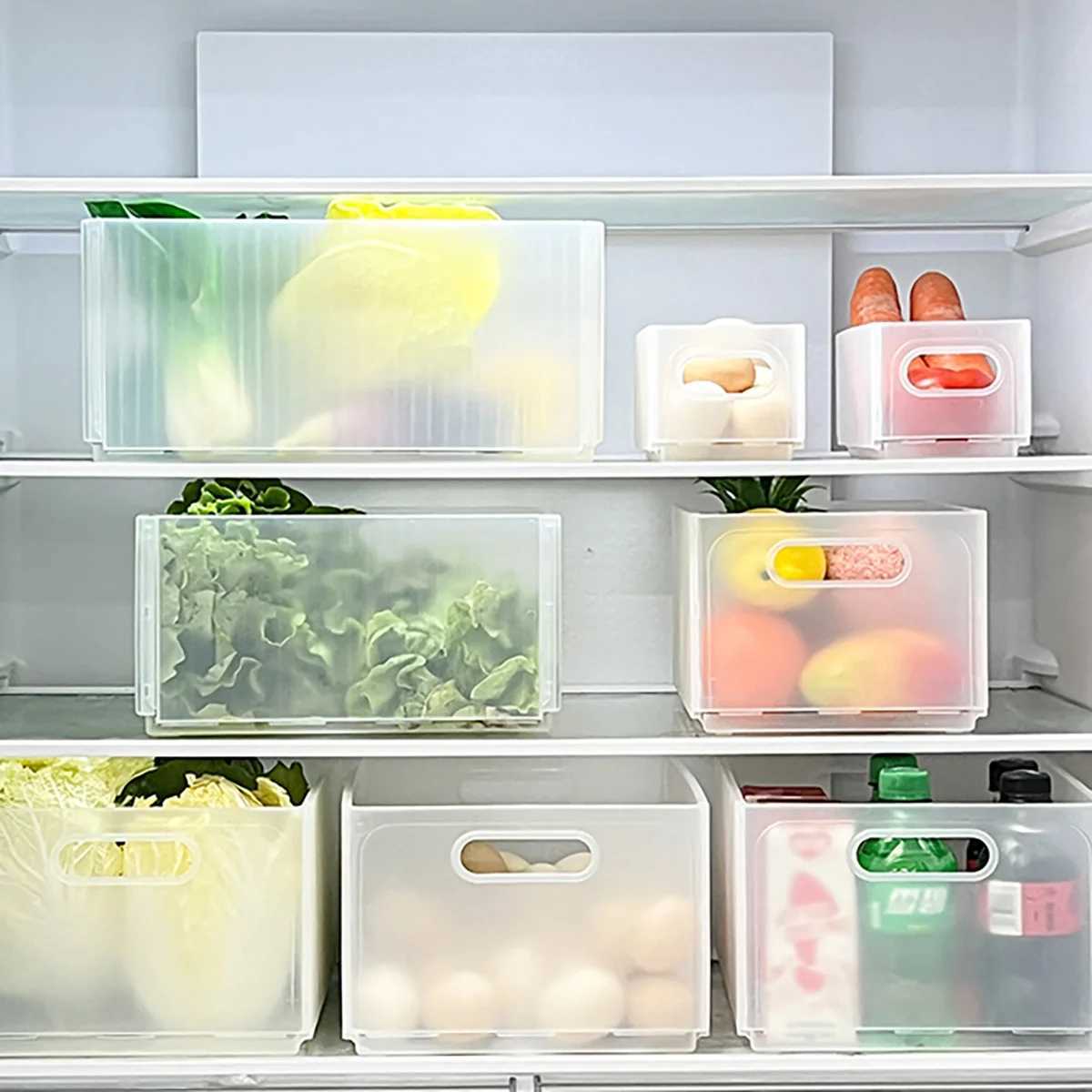 WORTHBUY Plastic Folding Fridge Storage Box PullOut Fruit Vegetable Organizer Box Large Capacity Kitchen Storage Organization C251008
