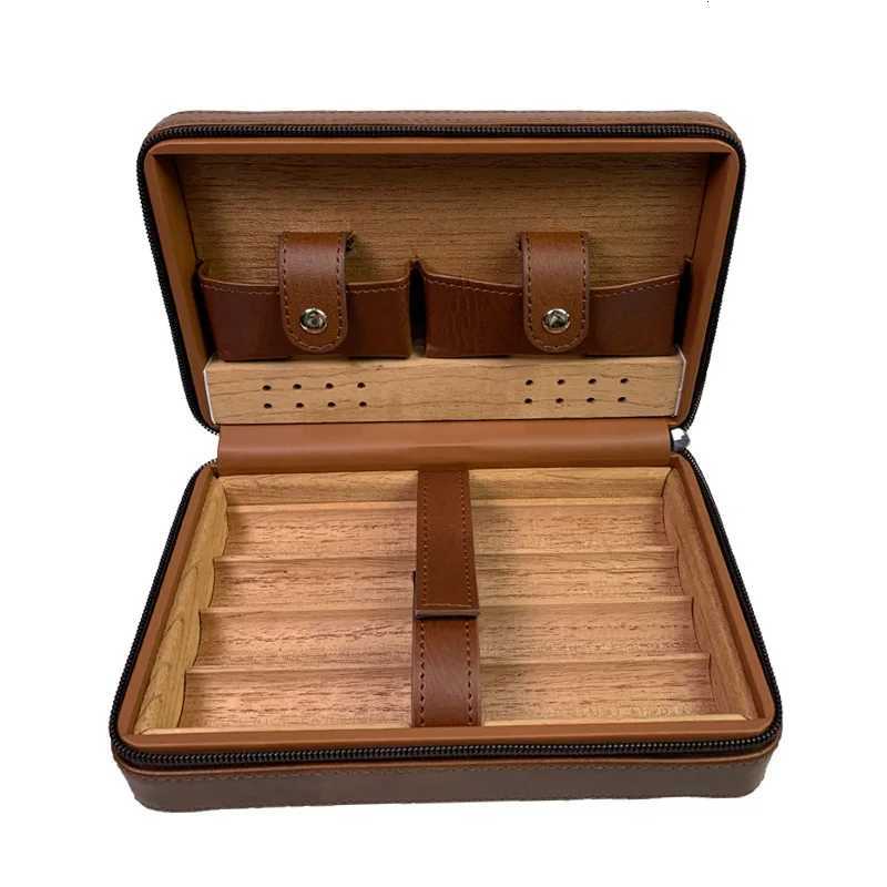 Portable Humidor Cigar Box Travel Cigar Case Leather Cedar Wood Smoking Accessories Y251008