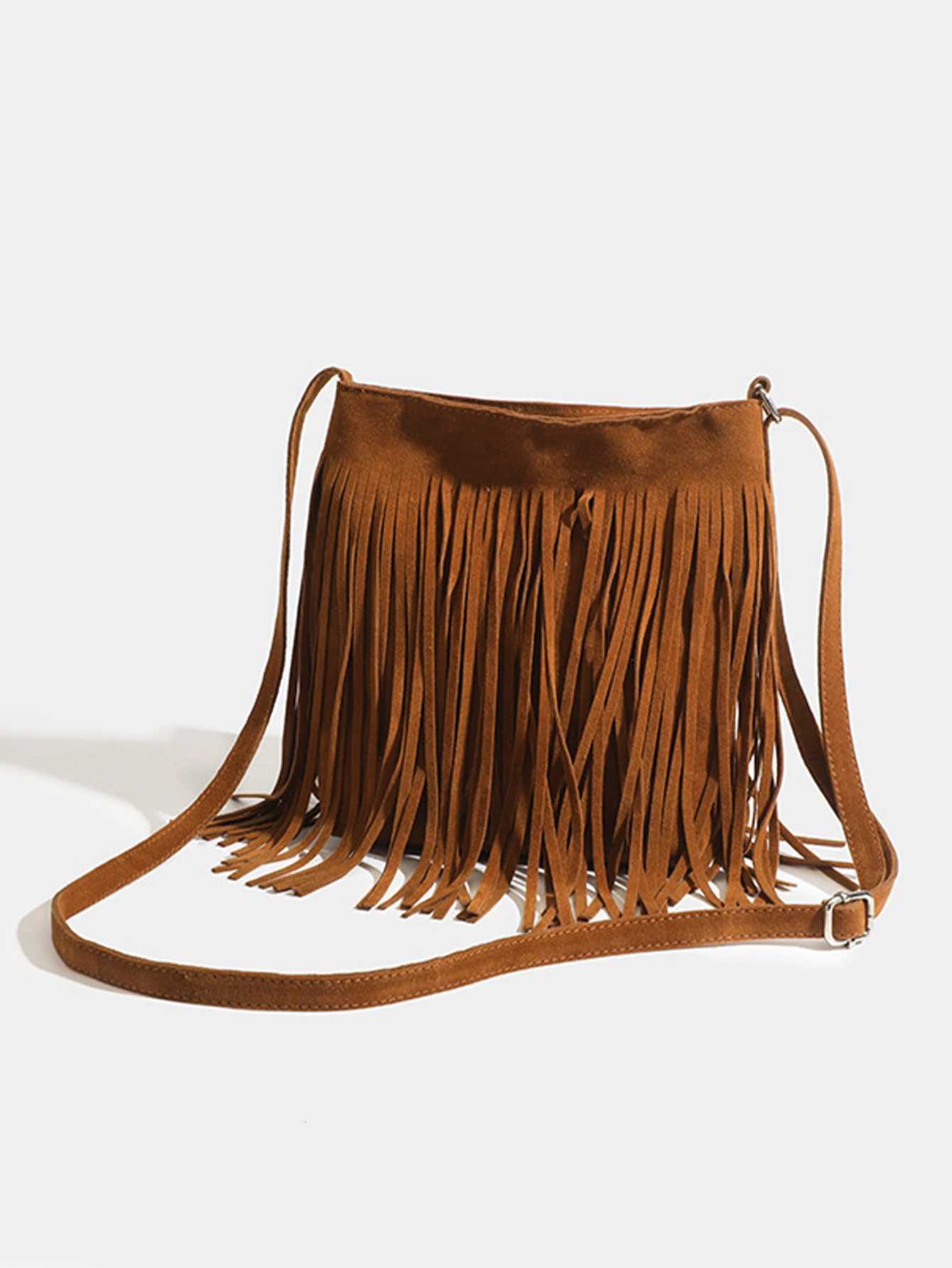 Fashionable and versatile American Bohemian Tassel Bag for Fake Suede Retro Saddle Bag OneShoulder Crossbody BagT251007