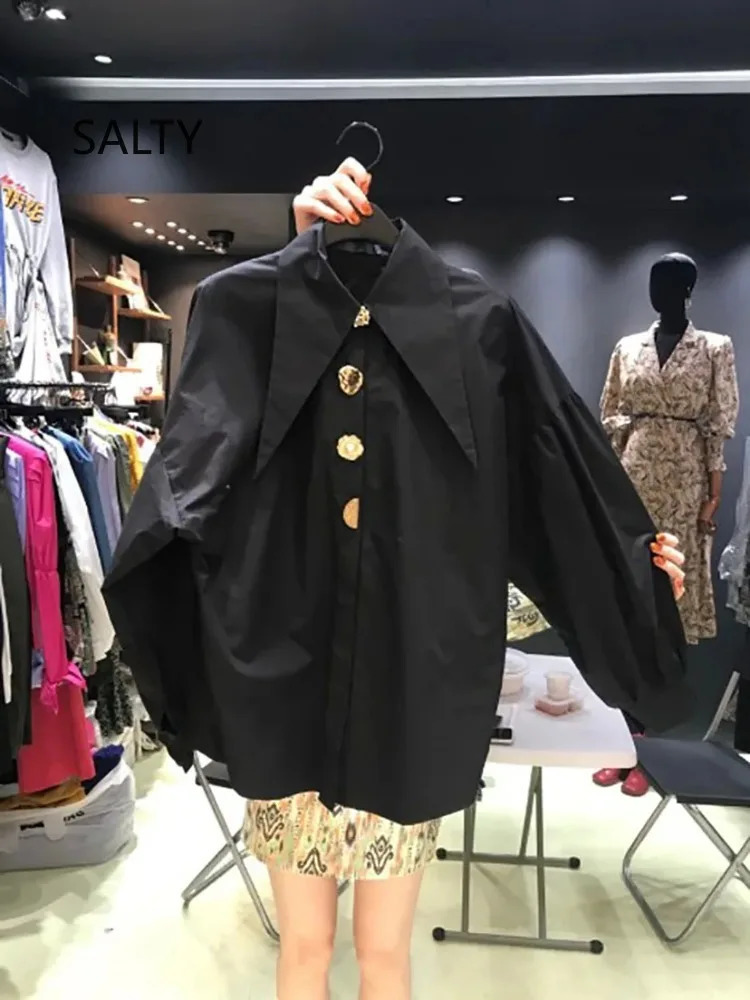 Casual Longsleeve Shirt Women Fashion Turn Down Collar Big Button Retro Blouse Female 2501008