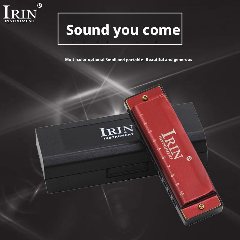 IRIN G-30 Red 10-Hole 20-Reed Harmonica - Brass Cover with Water-Resistant Comb, Excellent Air Tightness and Portable Design for Rich Stable Tone