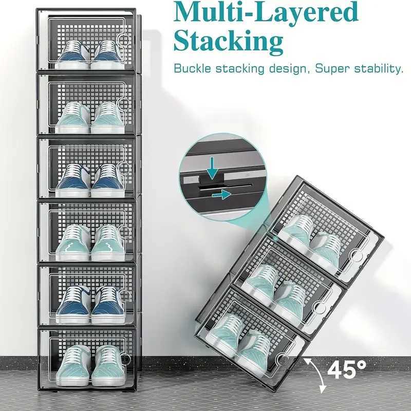 612 thick transparent shoe boxes with lids foldable and stackable shoe racks free combination plastic sports shoe containers C251008