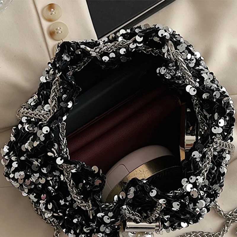 Women Sequin Crossbody Bag Sequin Bucket Purse Lightweight Handbag Purse with Long StrapT251007
