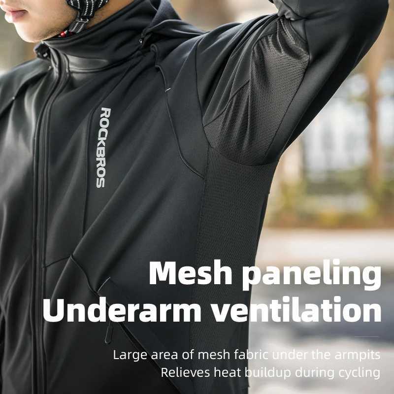 ROCKBROS Winter Cycling Jacket Hoodies Warm Fleece Thermal Windproof Hooded Jacket Long Sleeves Men Windbreaker Cycling Clothing J251008