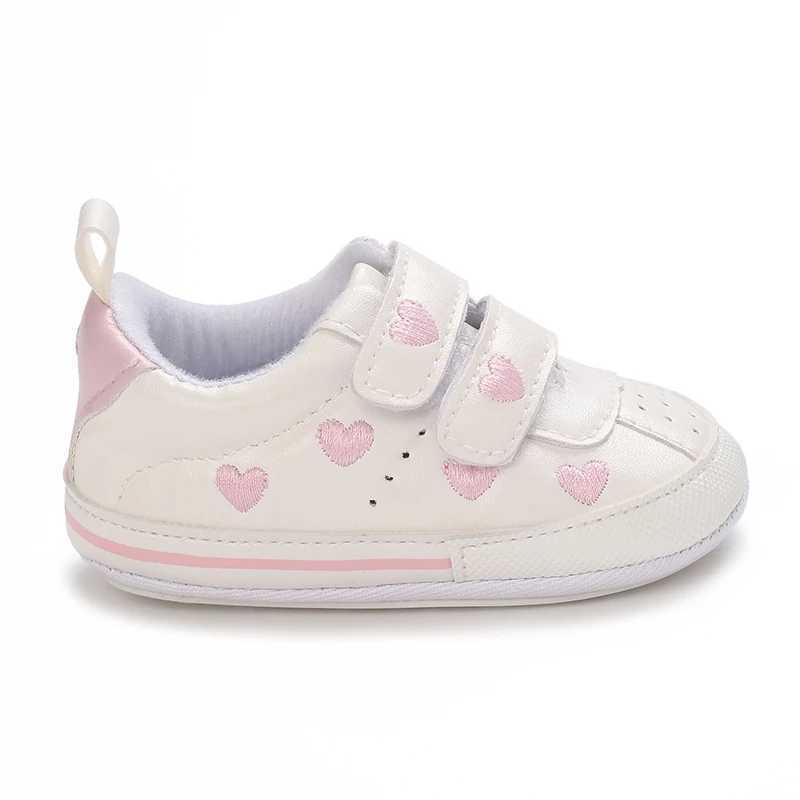 01Year Baby White PU Sneaker Rubber Nonslip for Toddler Boys and Girls Cute Embroidery Stars and Hearts C251008