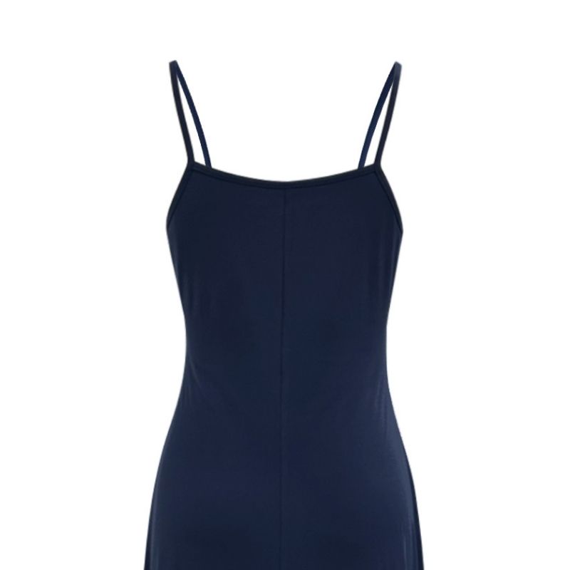 Women's Navy Blue Milk Silk Spaghetti Strap Maxi Dress Square Neck Bodycon Ruffle Hem French Elegant Summer Dress-CF52611