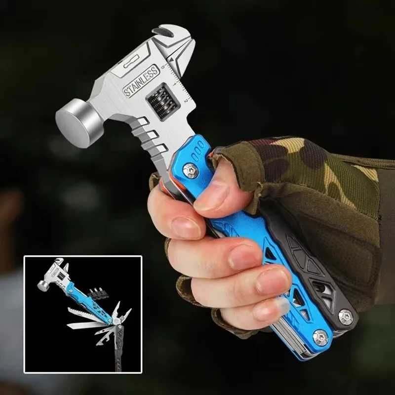 Portable Multifunctional Wrench Hammer Outdoor Camping Emergency Tools Combination Stainless Steel Folding Nail Hammer J251121