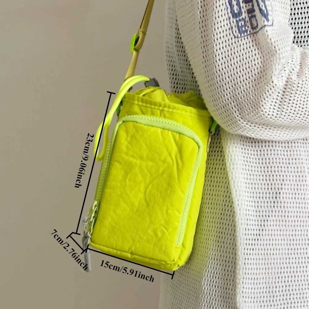 Womens Drawstring Middle Crossbody Bag Nylon Waterproof Shoulder Mobile Phone Bag Running Sports Gym Travel Water Bottle BagT251007