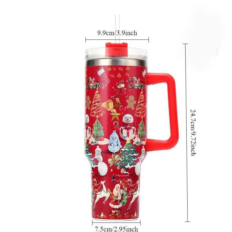 40oz Stainless Steel Thermos Bottles with Straw Christmas Series Insulated Water Bottle Keep Heat Cold Drink Mugs Cup Xmas Gift C251008