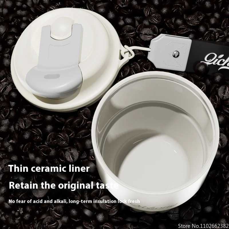 410ML Ceramic Liner Thermos Coffee Cup Travel Coffee Mug Vacuum Insulated Thermos For Coffee Thermal Cup Tumbler Christmas Gift C251008