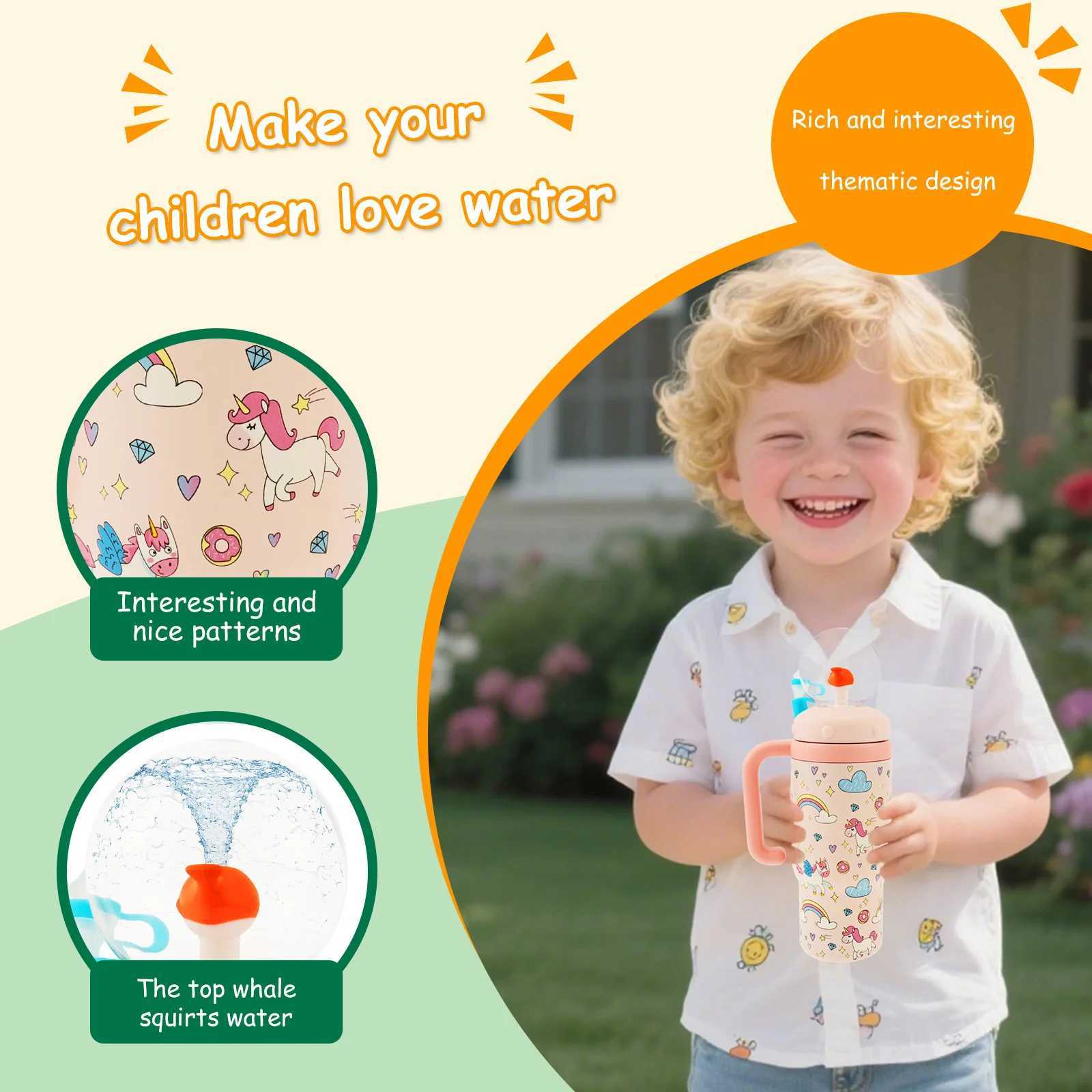 710ml Thermal Insulation Mug with Handle and Straw Large Capacity Tumbler Stainless Steel Water Bottle Whale Fountain Cup Mugs C251008