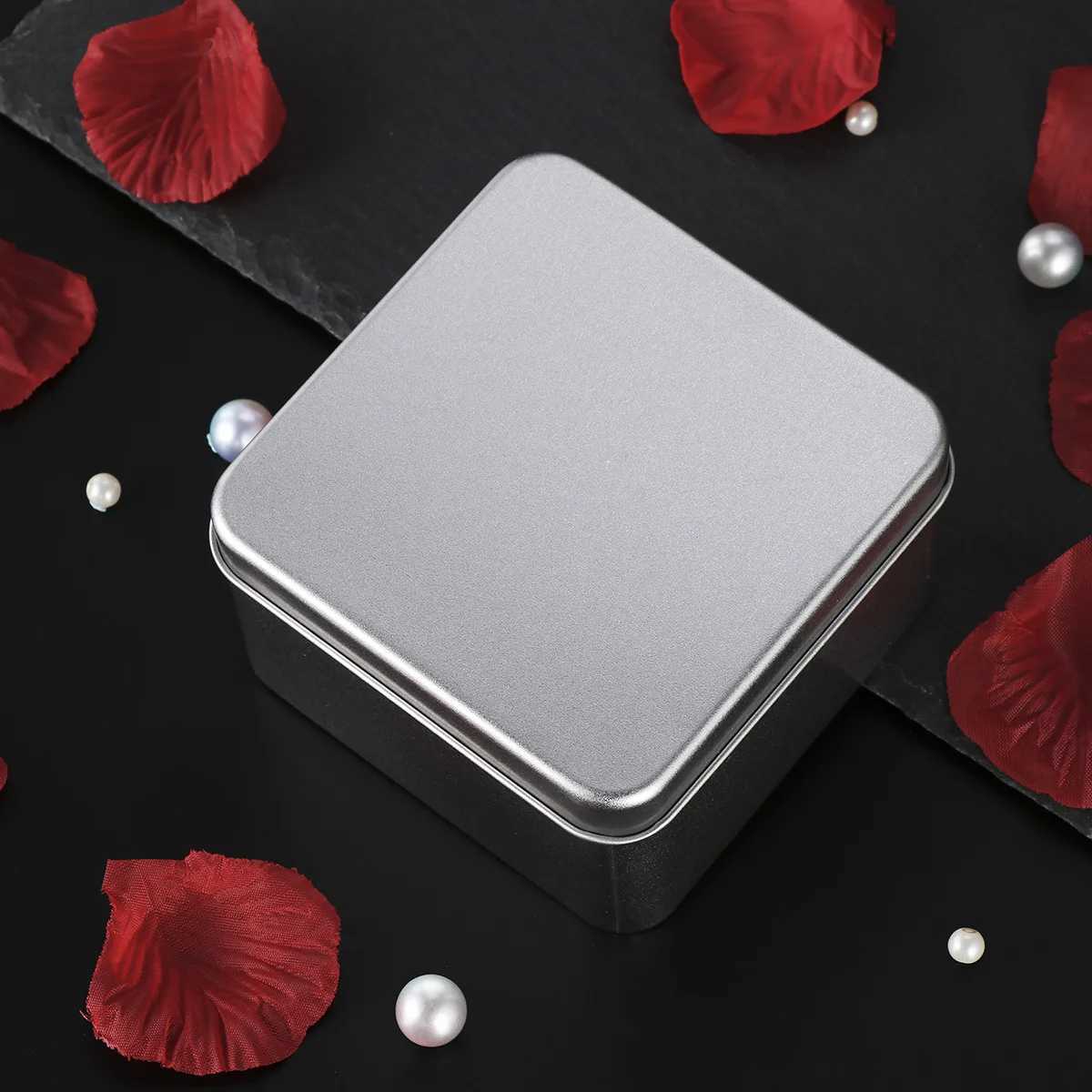 Square 90X90X55Mm Silver Metal Empty Tin For Tea Spices Storage Organizing Gift Wedding Favors Kitchen Organizer Square Empty C251008