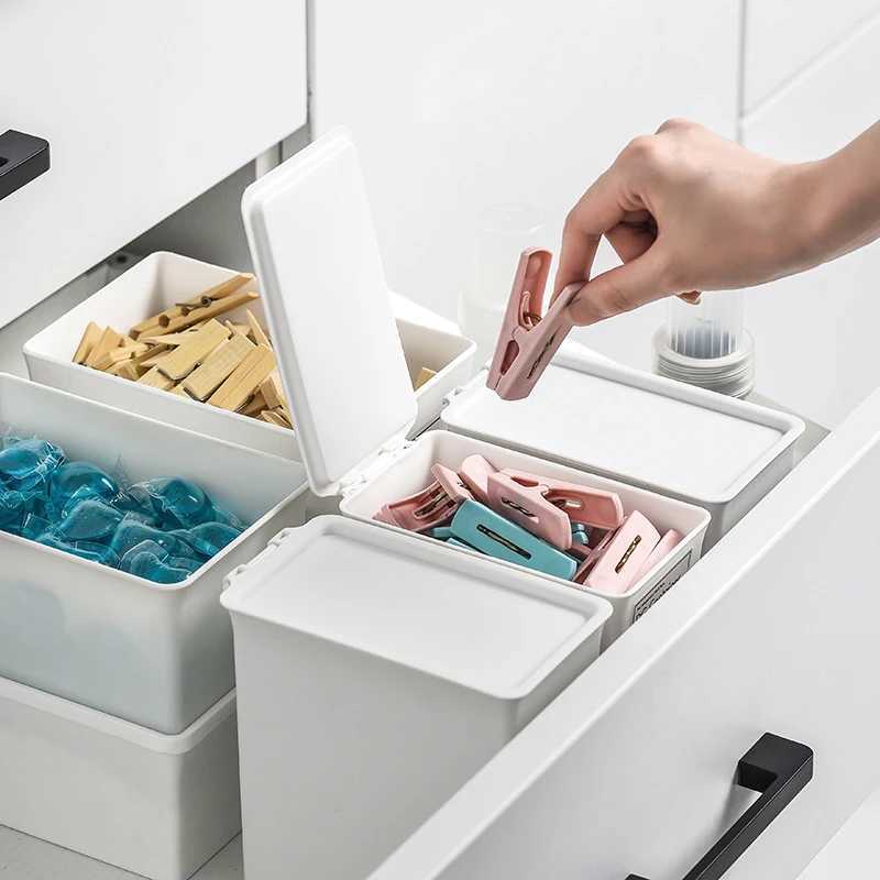 White Laundry Room Storage Box Scent Booster Laundry Beads Powder Container Clothes Clips Case with Dustproof Lid Organizer Box C251008