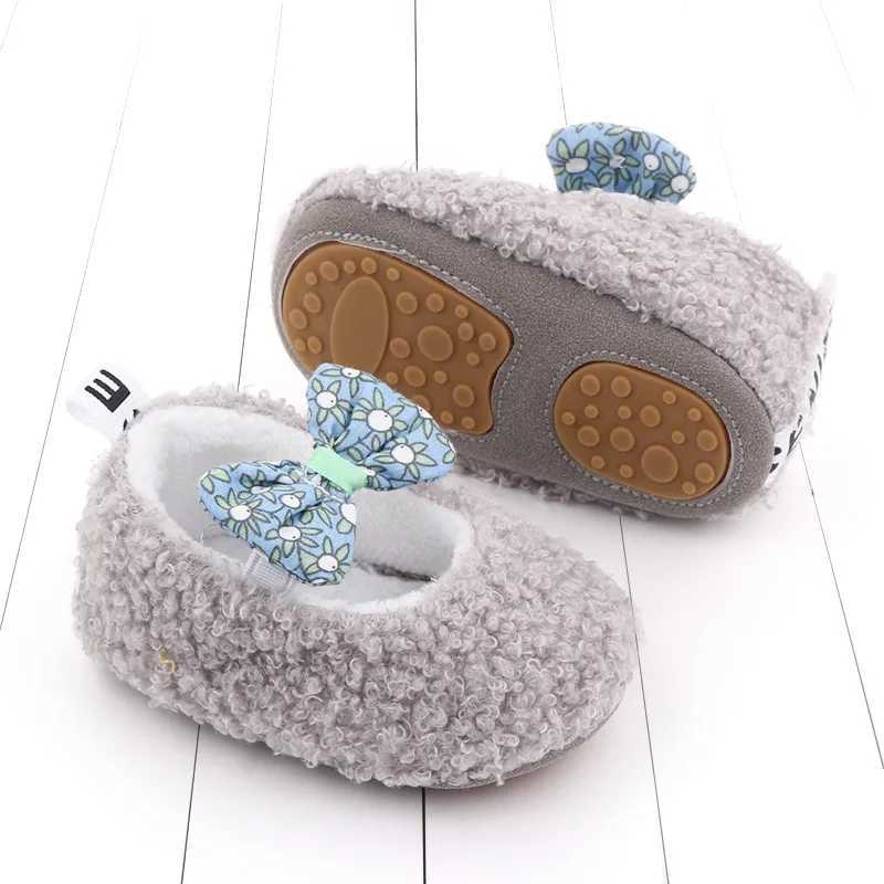 2025 Winter and Autumn Baby Cute First Walking Shoes Bowknot Baby Girls TPR Sole Antislip Soft Coral Velvet Cotton Baby C251008
