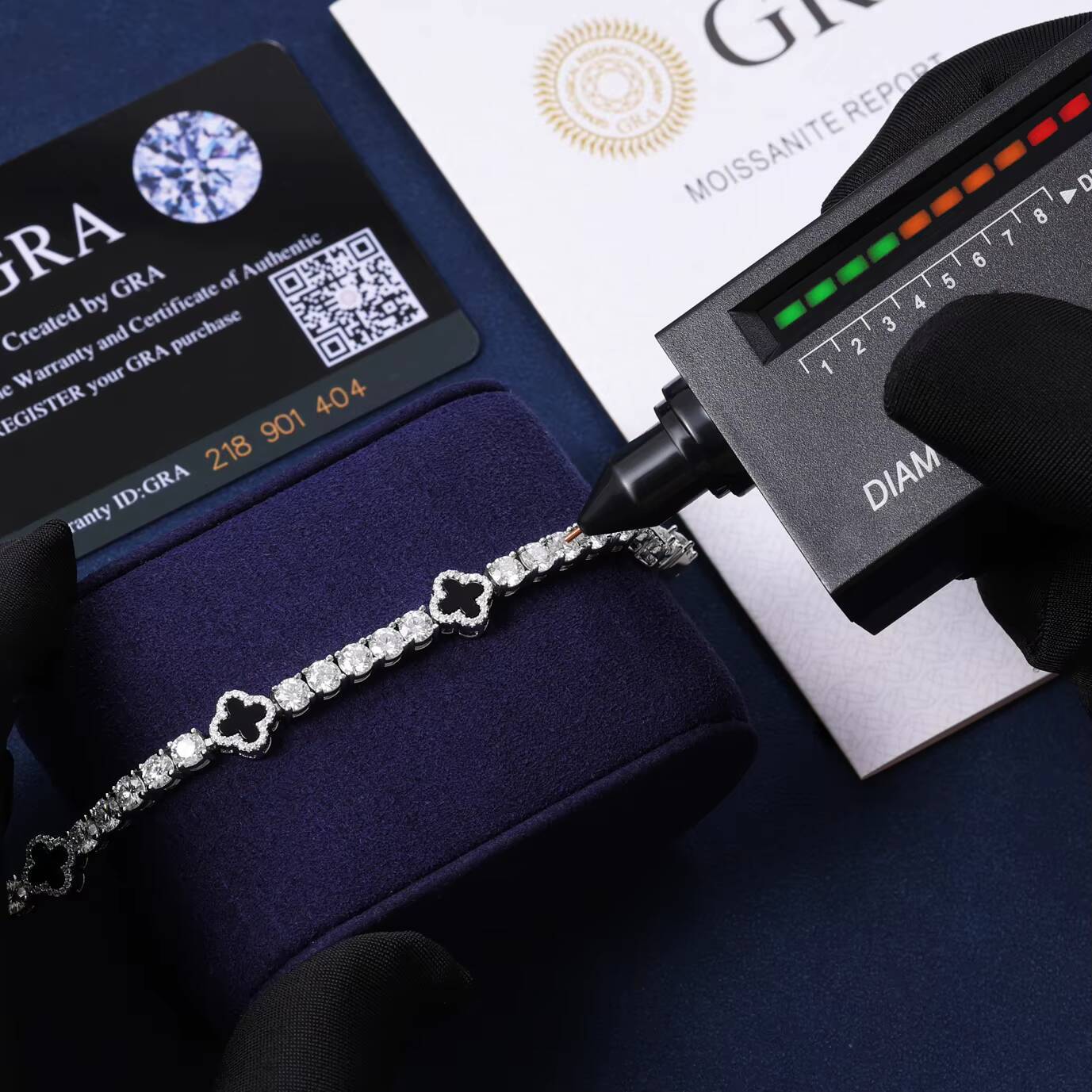 Hot Selling Design Black Clover Tennis Chain Luxury VVS D Moissanite 925 Sterling Silver Tennis Bracelet 4mm Hip Hop Jewelry