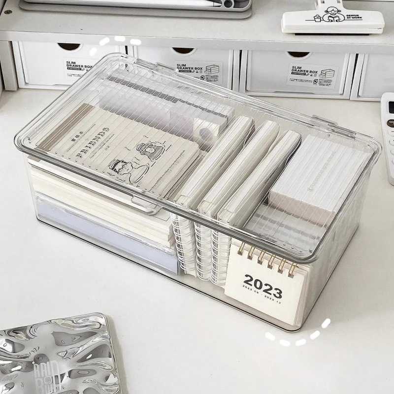 Desktop Storage Box Transparent Desk Stationery Hand Account Storage Box Large Capacity Drawer Cosmetic Organizer Box C251008