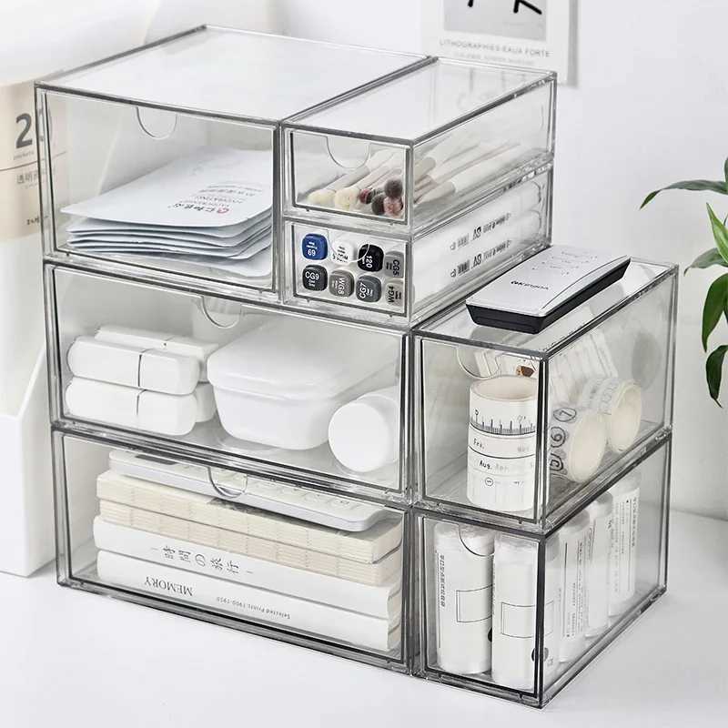 1PCS Transparent Plastic Drawer Storage Box Organizer Display Box Dustproof Largecapacity Storage Box Stationery Storage Rack C251008