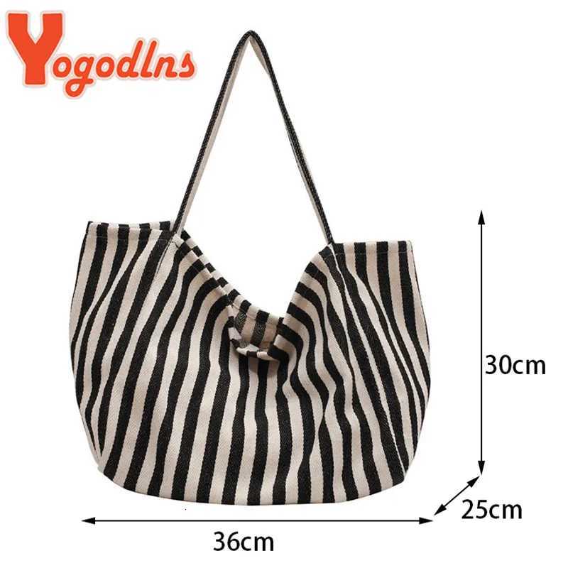 Large Capacity Canvas Bag for Women Fashion Striped Shoulder Bag New Tophandle Bag Travel Bag Shopping Tote BolsaT251007