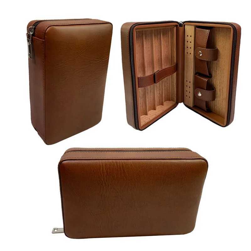 Portable Humidor Cigar Box Travel Cigar Case Leather Cedar Wood Smoking Accessories Y251008